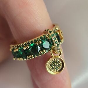 ☘️ Exquisite New Irish Green Cubic Zirconia Stone Gold Dangle Charm Ring Sz 6 ☘️